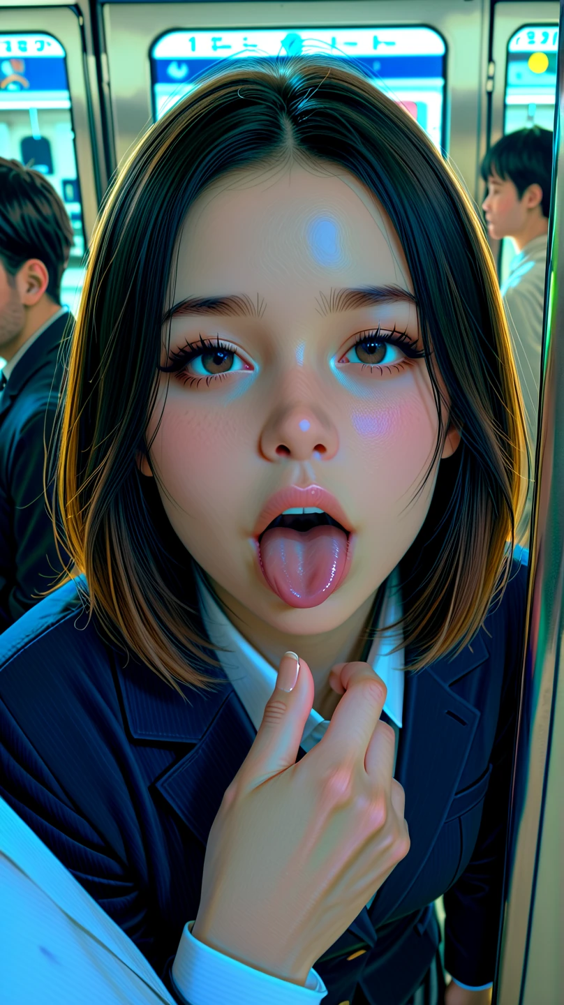 、Panoramic viewing angle、 Real、Breast Real、Mastepiece、It is high resolution.、Photo woman、Detailed digital illustration、Wavy Long Hair、Folded ponytail、Detailed eyes、Shiny Hair、(( in school uniform:1.6))、Very beautiful woman、The eyes are double、Normal chest、Bust A cup、high resolution、high quality、Detailed background、((In a train crowded with gentlemen:1.4))、((Two Arms、Four fingers、One thumb))、((Two Legs、Four fingers、One thumb))、Very beautiful woman、masterpiece、Crying is such a bright thing:1.3、((( with a dog coming from the side in front of the boys 1.6))),(((:1.6))),((( a dog's :1.6))),((( in mouth:1.6))),