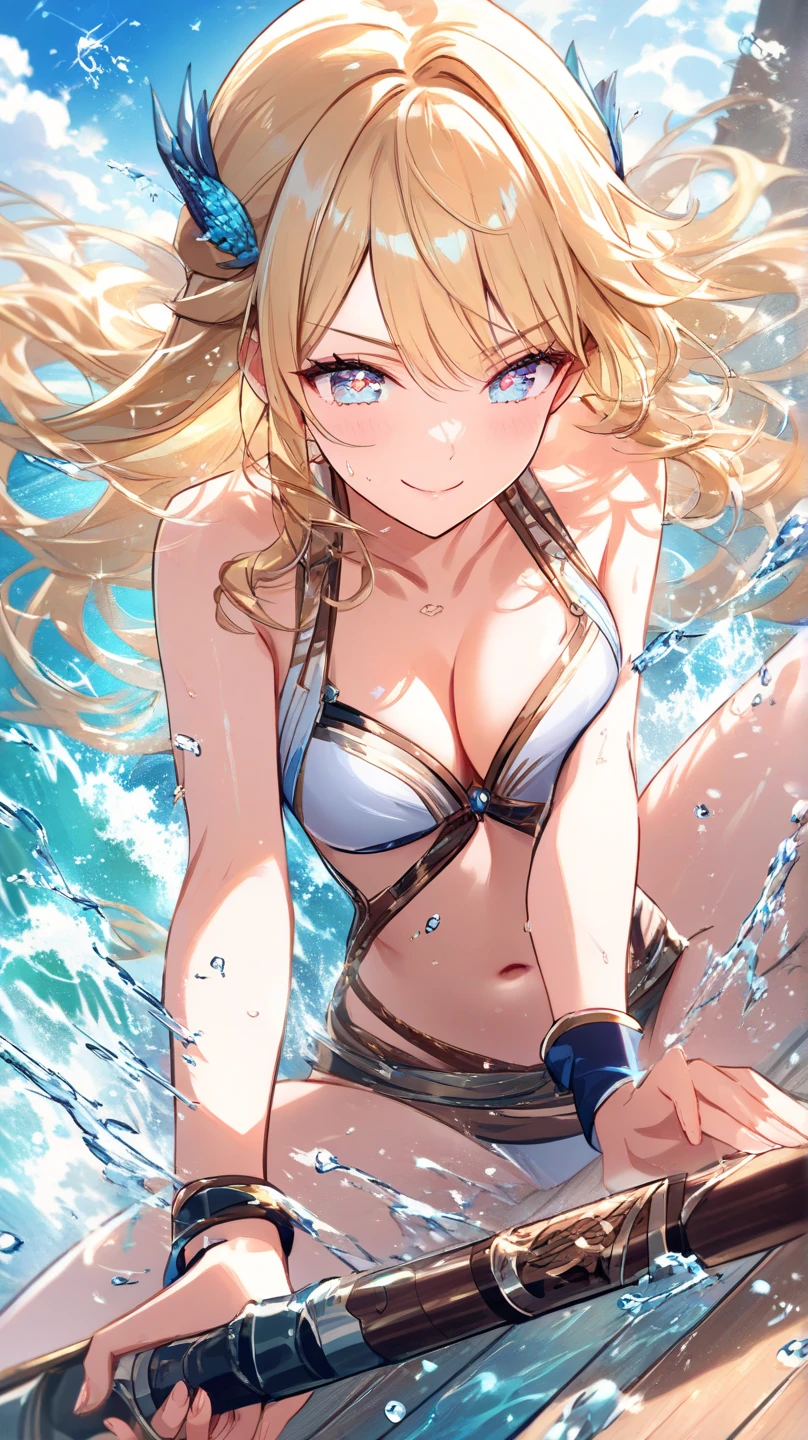 Female Student，nffsw， chest is not covered with clothing，ssmile，style of anime，highlight，full of details，Get wet