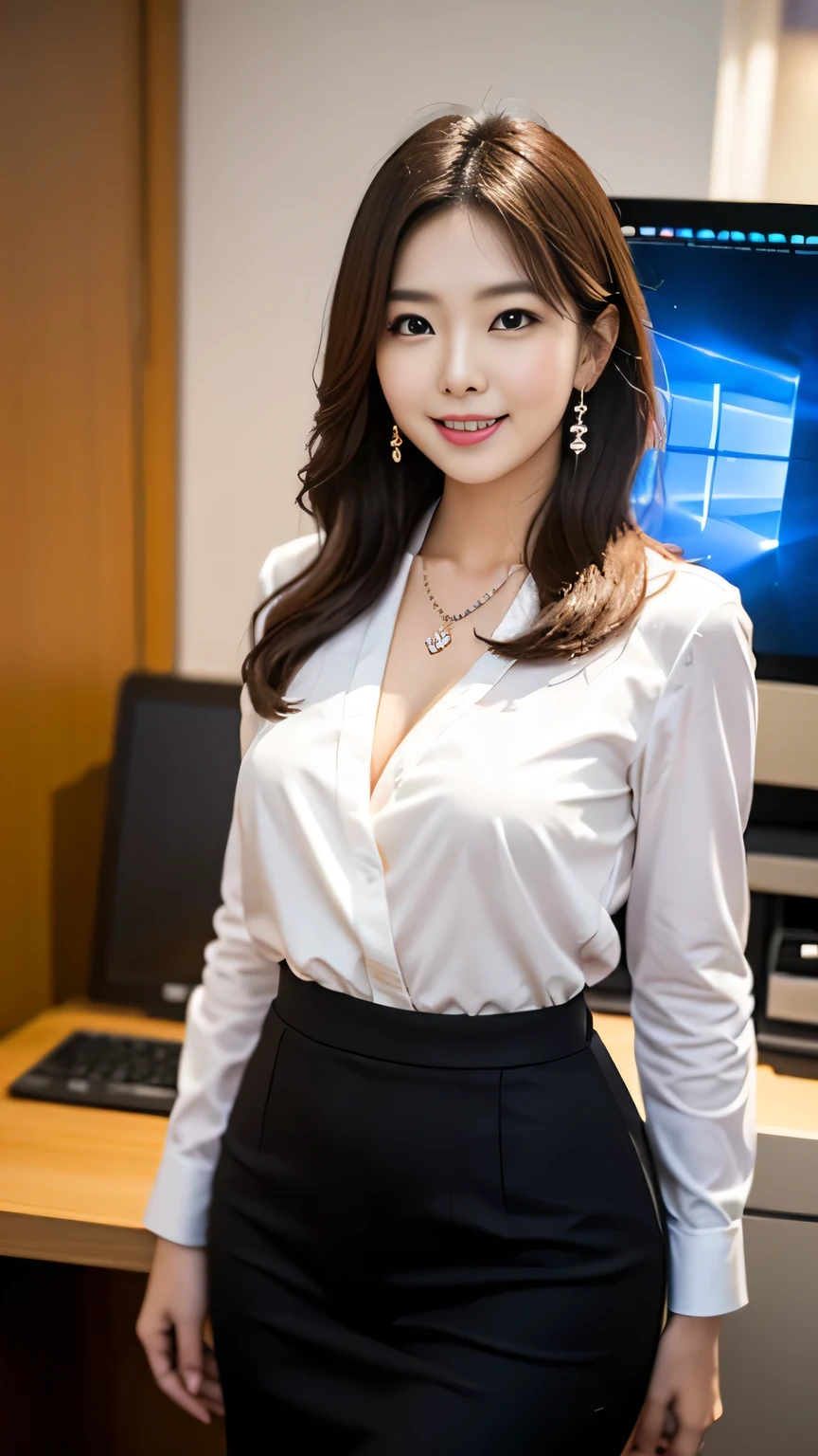 (1girl), (round eyes:1.2), (highly detailed face and eyes), smile, Amazing face and eyes, (frills shirt:1.3), (Best Quality:1.4), (Ultra-detailed), (extremely detailed CG unified 8k wallpaper), Highly detailed, High-definition raw color photos, Professional Photography, Realistic portrait, Amazing face and eyes, indoors, office, (office lady, casual, No sleeve, :1.3), (A moment of relaxation), model, depth of fields, (fine face:1.2),