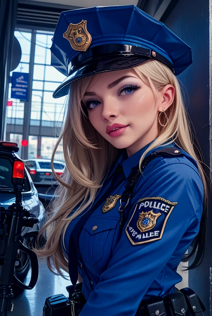 highres, viele details, dark fantasy, weibliche Polizistin, deutsche Polizei, deutsche polizeiuniform, schlanke Frau, blonde Haare, out of action, k.o., pinkelt sich in die Hose, frightened, tears in her eyes, hat Angst, gefangen genommen, entwaffnet, nasse Hose, pinkelt vor Angst in die Hosen, Urinfleck, dunkler Fleck im Schritt,