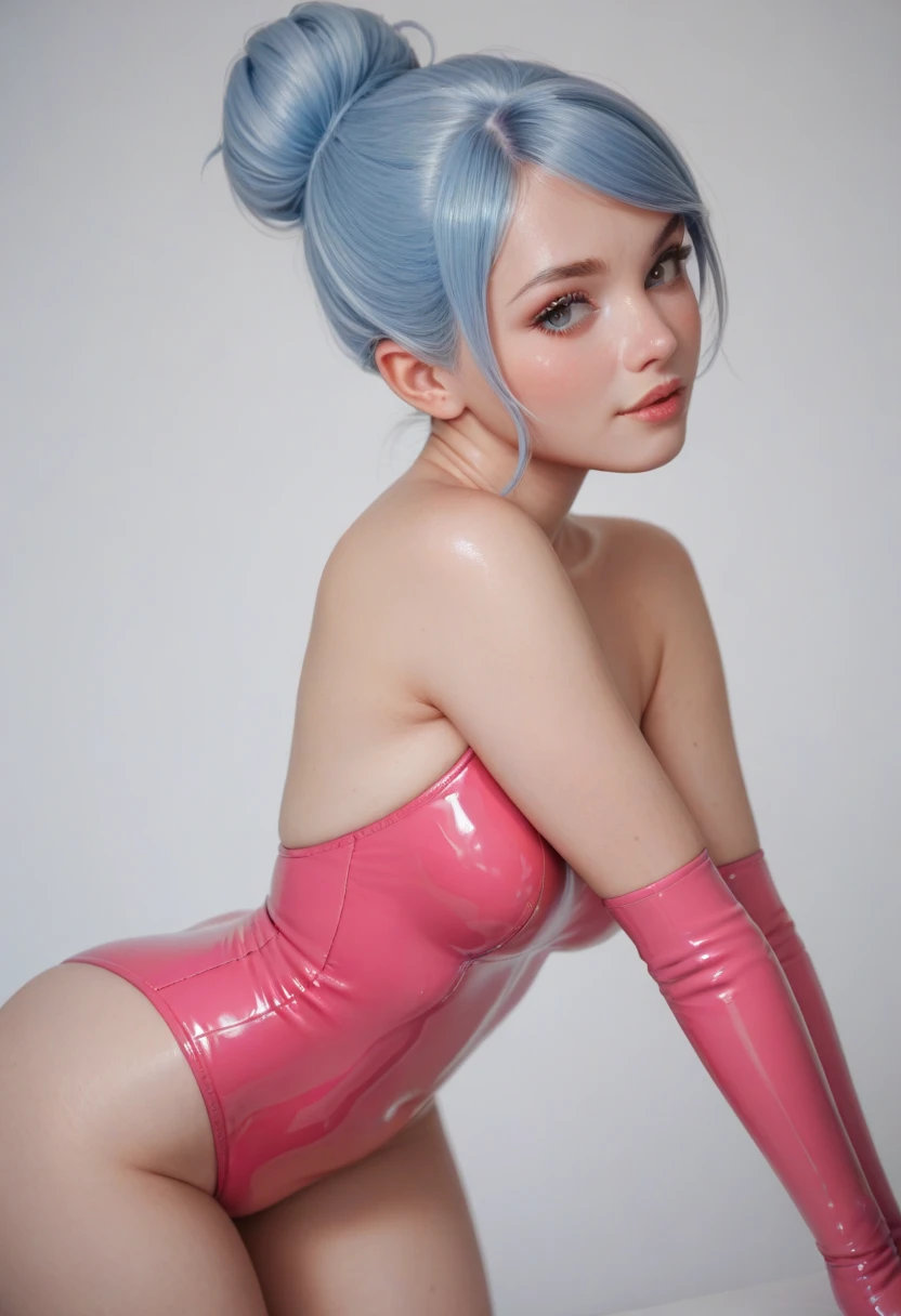 highres, realistic 1girl, (like Tatiana Badiu & sunnyrayyxo), (solo), (Mirko) in cammy_white_(cosplay), rabbit_girl, ((dark_skin)), red_eyes, ((white_hair)), very_long_hair, long_eyelashes, ((large_breasts)), (huge saggy breasts), curvy muscular, sexy body, stunning sexy, underbust, abs, covered_abs, curvy, ((thick_thighs)), thighs, toned, smile, teeth, upper_teeth_only, body paint (white_leotard body paint), ((highleg, highleg_leotard, taut_leotard)), blue_gloves, blue_headwear, beret, hat, chest_strap, (thigh_strap), thigh_holster, holster, camouflage, bodypaint, gloves, ((sleeveless_turtleneck_leotard)), braid, twin_braids, low_twin_braids, ahoge, huge_ahoge, (looking_at_viewer, hands_up, rabbit_pose, armpits), _shoulders, ((ass_visible_through_thighs)) (, rabbit_ears)