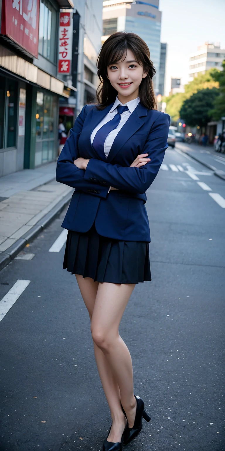 8k), (highest quality: 1.2), (Realistic), (Realistic: 1.37), Ultra-high resolution, (1 girl), cute, Embarrassed smile, Mouth closed,Red cheeks with embarrassment, Beautiful details, Beautiful Nose, Black short hair, bangs,Giant Dulcefo, pork, Thighs，Self Snap,University uniform,simple blazer,Pleated skirt,(The pattern of the skirt and tie is a tartan check pattern....:1.3),(Sitting:1), Sitting on the ground in the city at night,(Hug your feet:1),Mr.々Opaque tights in different colors,(From the side),From above,Bring your face closer