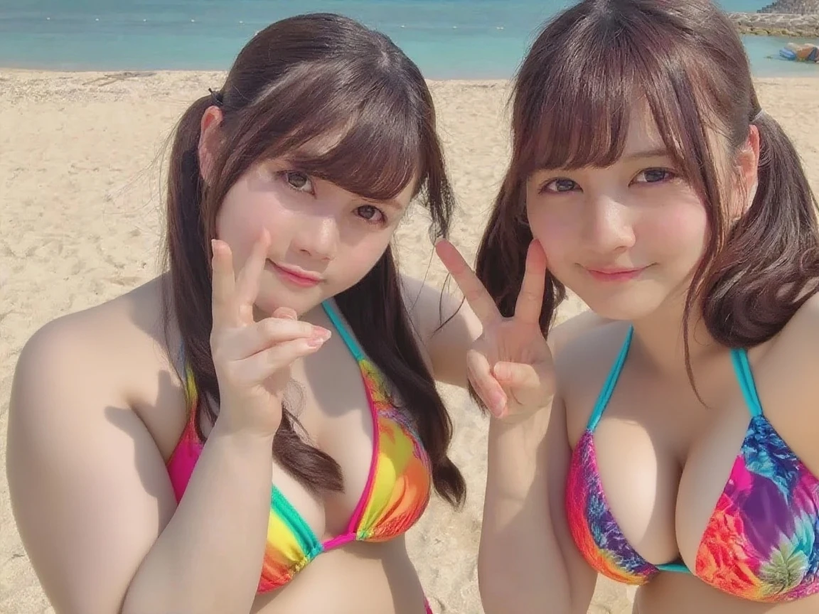 ????, (((1 girl:1.5)))、super detailed、masterpiece、highest quality、超A high resolution、In 8K、High level image quality、real live action、Transparency that looks great in photos、detailed eye、Gradation、perfect anatomical body proportions ,Nikon Z9 80mm Renaste Piece、cinematic lighting, Physically based rendering, award-winning, highly detailed skin, highly detailed face, Beautiful eyes in every detail、on the beach、((face down:1.4)), ((white micro ??????:1.5)), (Beautiful bright and clear brown hair), Fluffy curly hair、twin tails、look at the camera、sparkling eyes、Lips shining with lip gloss、Natural light