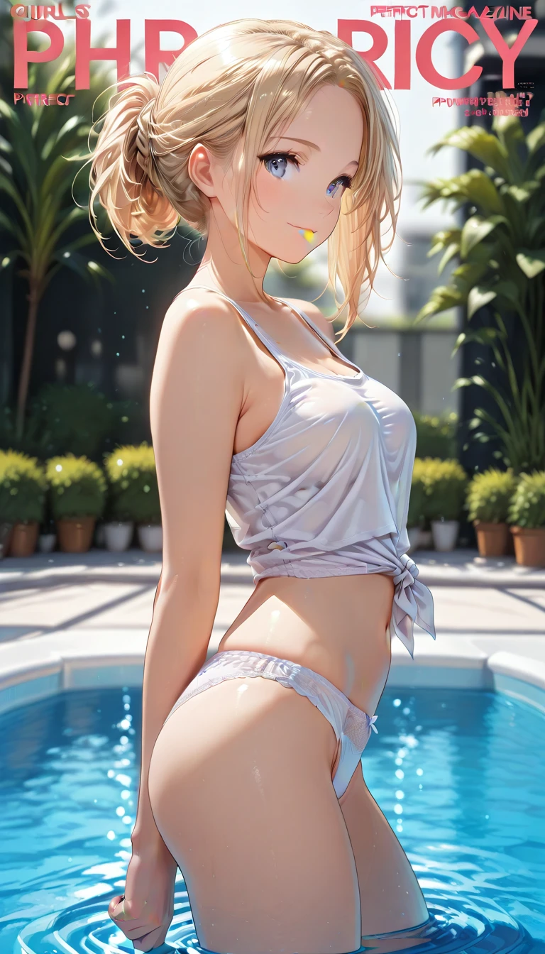 超detailed、Transcendently beautiful、Open ?????, Wheat-colored flutter、Elf、Portrait of a beautiful 20-year-old girl,night、The dark light shines、A view of the World Tree in the distance , detailedな背景画、Dark Forest、Blue Eyes, detailedな目、detailedな手脚、Red, orange and green lighting、particle、Bright red lips, (masterpiece) (Highest quality) (detailed) (8K) (High resolution) (Cinema Lighting) (Sharp focus)、alone、Blonde、short hair、((blush: 0.8)), Natural skin texture, Transparent skin、Delicate body, hair ornaments、Swimwear、Dripping Water、Clean sweat、