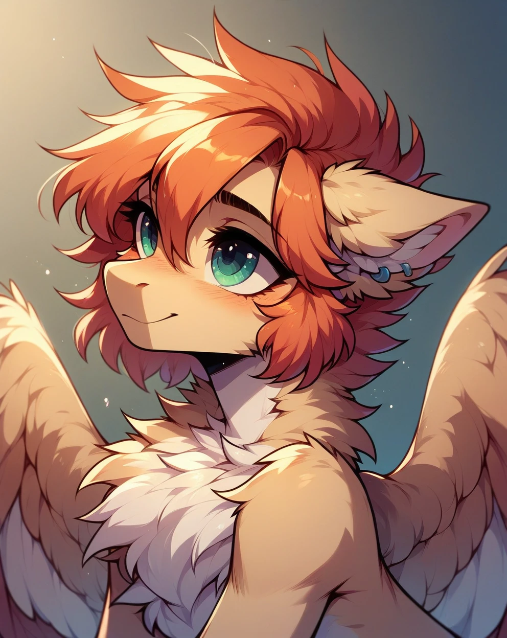 (Has light brown hair and yellow fur、A furry little human fennec fox boy), ，Stay ， Happy, blush, 