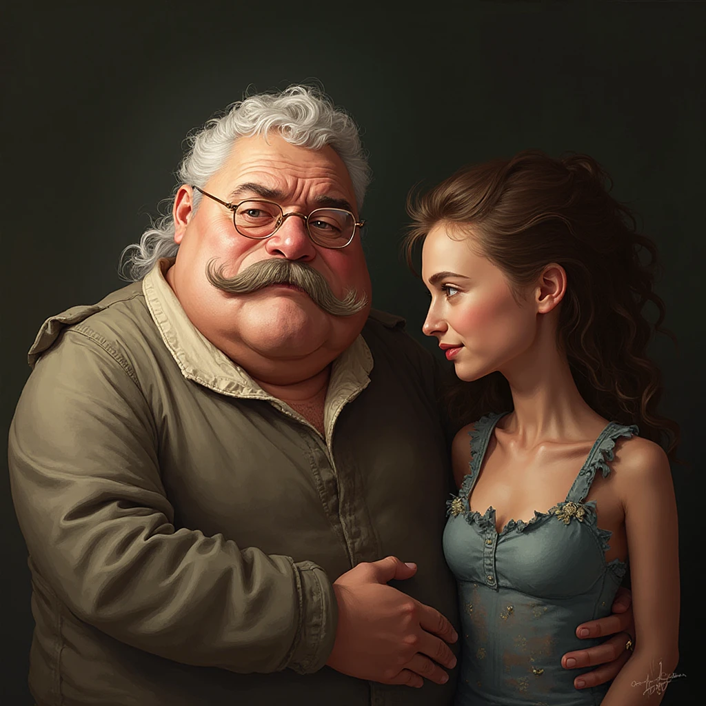 Photo of Shirley Temple kissing with an old fat man。Girl in white swimsuit。Man in swimming trunks。Lips slightly open, Strong emotions flashed in the eyes, Shot from the perspective of the human eye, Realism, 