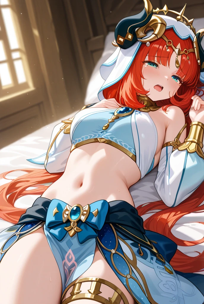  ((masterpiece, best quality)),high resolution,ultra detailed,8k,16k,detailed background, perfect lighting,detailed beautiful eyes,1girl,????,embarrassed,blush,looking up,show off ??????,steam,long ??????,heavy breathing,saliva,seductive smile,(open mouth,oral,spread mouth:1.2),close up face,(from above:1.1), (pov:1.4),(front view:1.2),drool stringing,sweat,fisheye lens,stick tongue out,1boy,1?????,(???????,???:1.3), ????? in ?????,(evil smile:1.2),show off ?????,???????????,boy on top,face to face,legs up,hetero,tear,???????,??????,heart-shaped pupils,spoken heartmark,open arms for viewer,loss of virginity,small ??????,slender,fair skin,nilou \(genshin impact\),long orange hair,blue eyes,short body,short stature,bed room