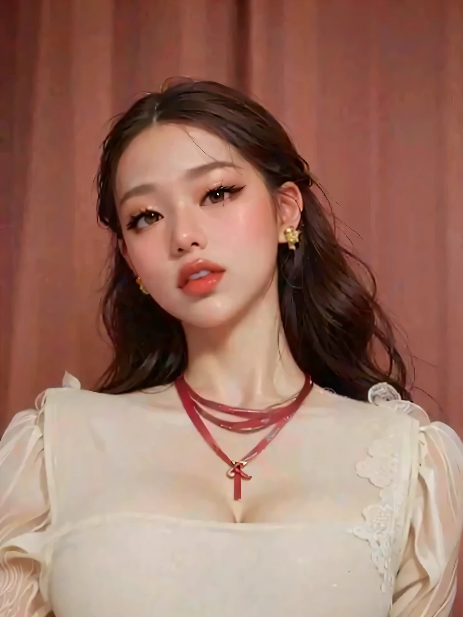 ,almond eyes,   full lips, large and voluptuous  . flirtatious look, , natural , curly hair, dove cameron