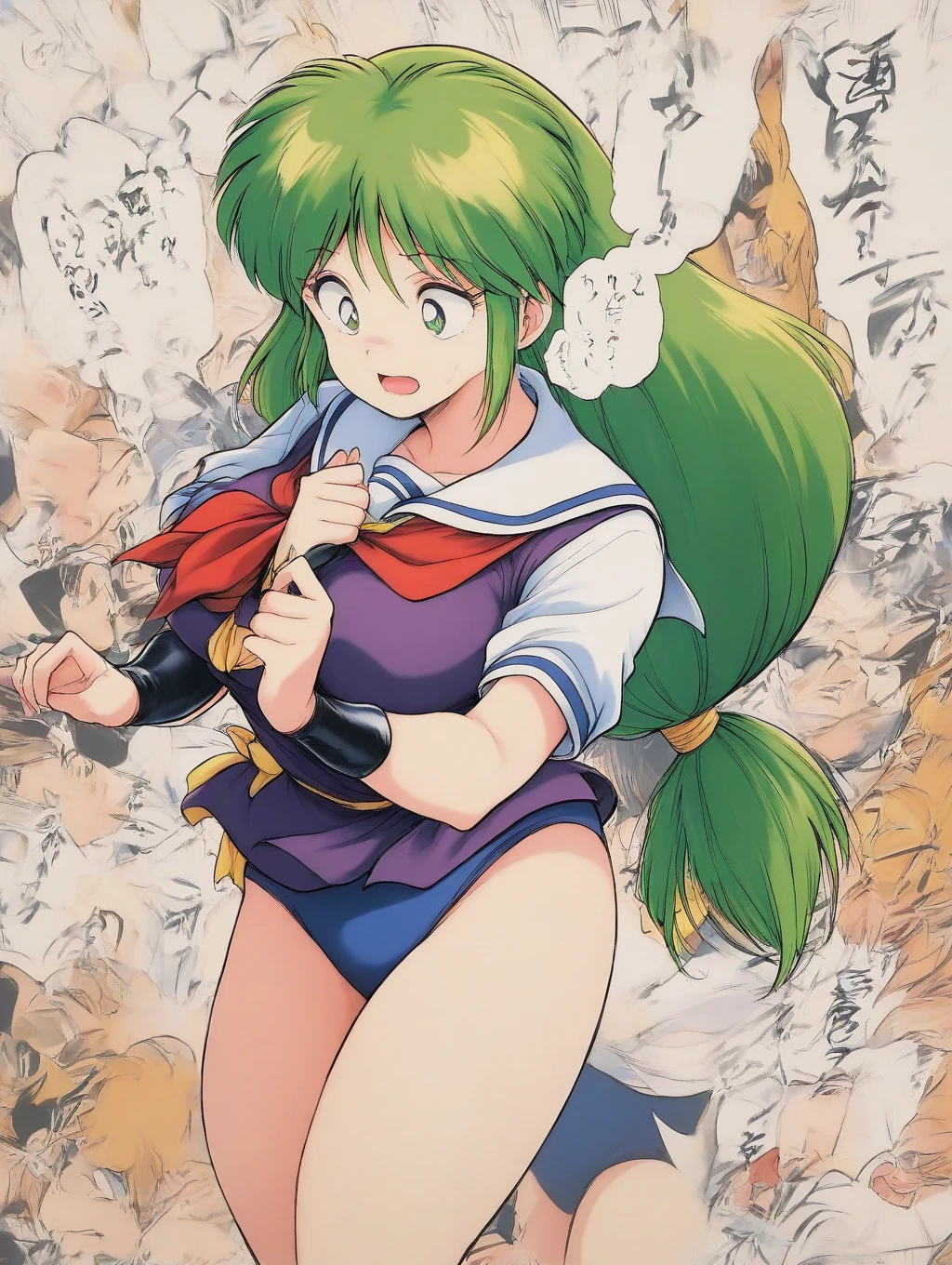 score_9, source_anime, score_8_up, score_7_up, best quality, by kotobuki tsukasa, lime (saber j), mamiya otaru, saber marionette, sensitive, 1girl, solo, long hair, breasts, shirt, long sleeves, green eyes, blue hair, small breasts, open clothes, one eye closed, off shoulder, open shirt, no bra, pajamas, unbuttoned, retro artstyle, partially unbuttoned, 1990s (style), sleepy, waking up, unbuttoned shirt, arms behind back <lora:NEW_ERAv2.1-000025:1>