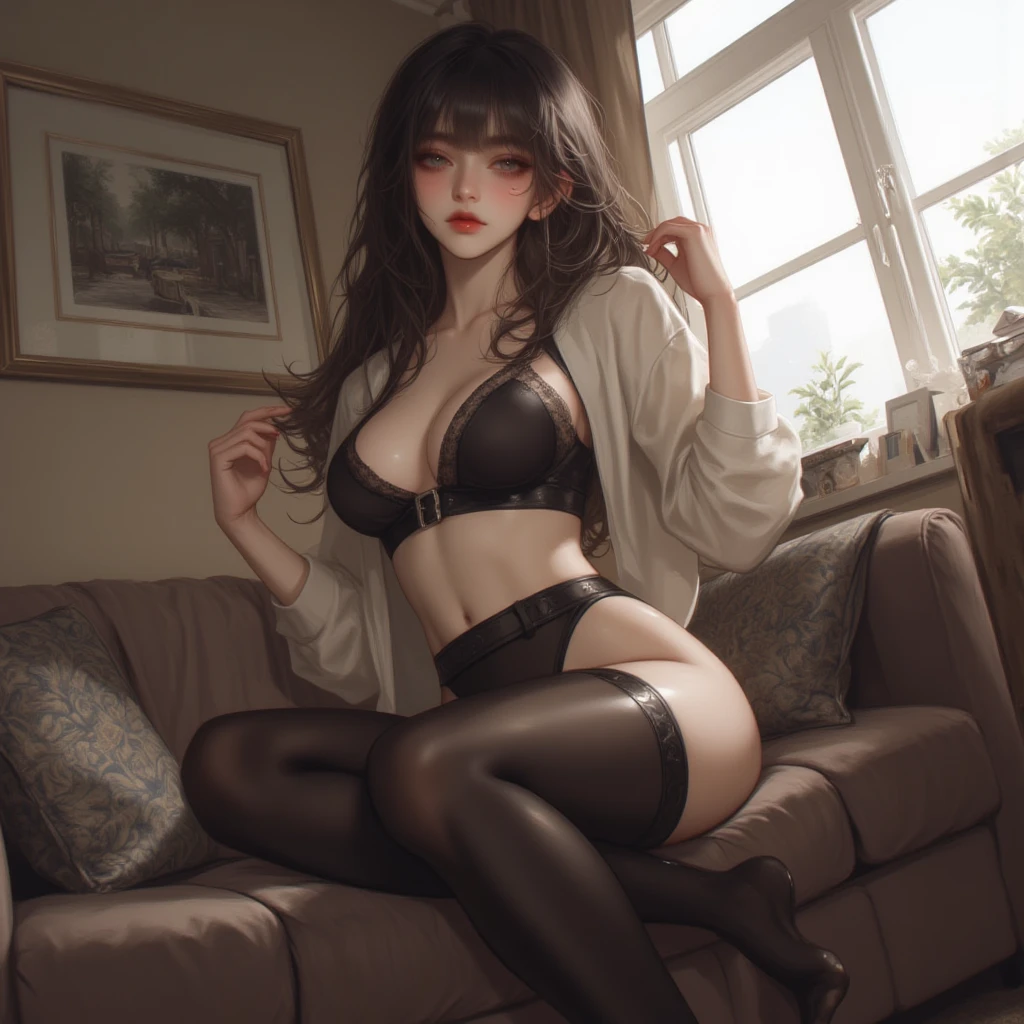 femele，huge tit，Hosiery，spread their legs， 