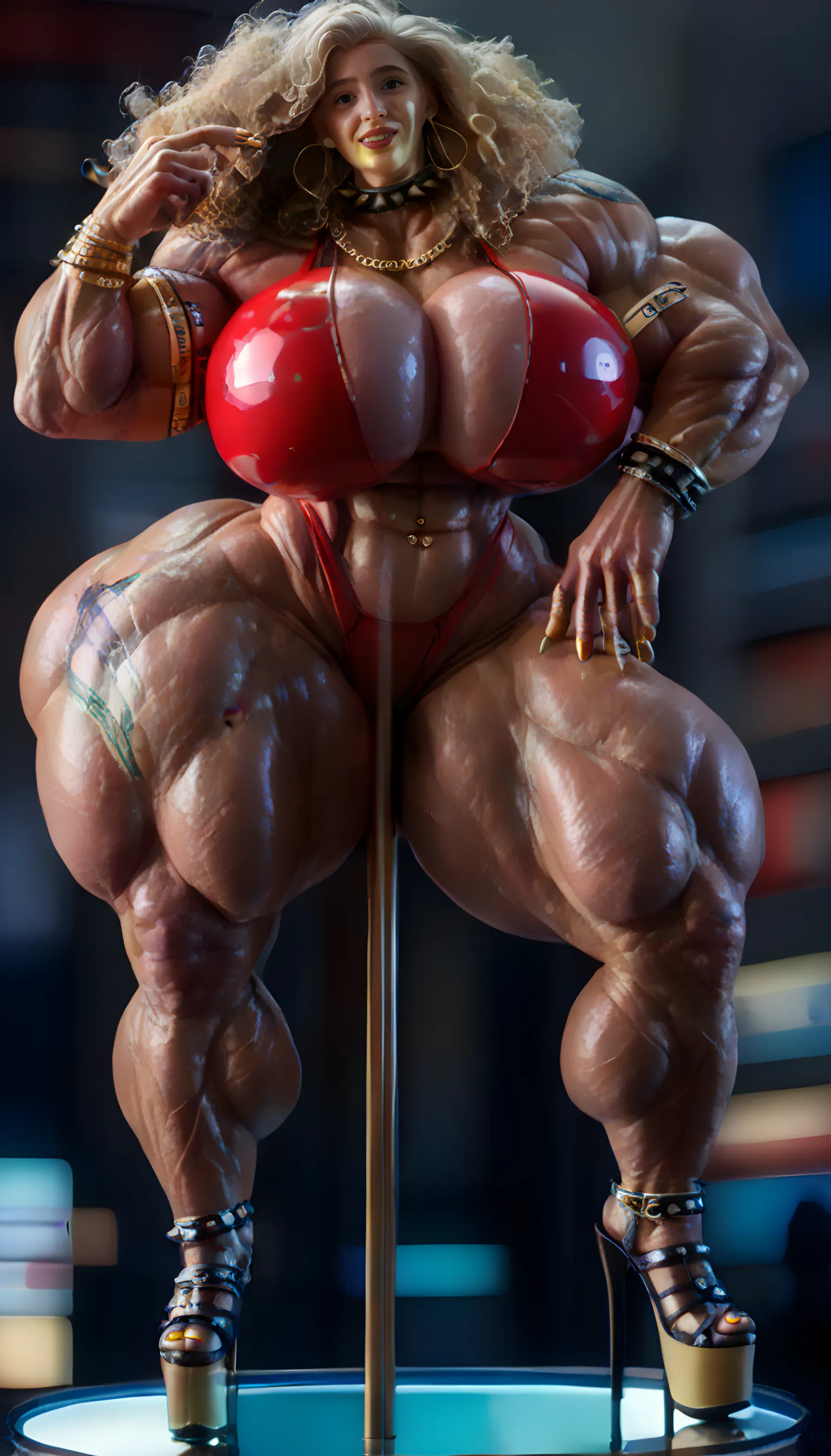 (beautiful girl:1.25), (megan fox:1.25), (large fake ???????:1.25), (young ????? bodybuilder girl:1.25), (huge muscular arms:1.25), seductive face, mouth wide open carnage style, long red hair, perfect muscular body, super skinny legs, ?????, femboy, (full body view:1.25),