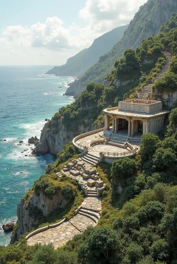 Please draw a beautiful picture of a stylish villa on a cliff.。