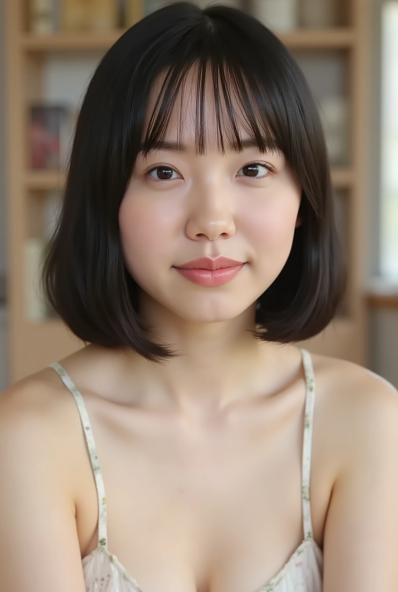 (( premium quality,  8k )), ((masterpiece)), ( details),    、dark hair,  Japanese girls,   first-person view   ,One Woman, a plump woman, petite female ,   sexy,(  full nude, in the bedroom),(((    Super Giant Bust ,    full nude,  beautiful breasts,  short bob hair , dark hair))),  ((dark hair, full nude)) , (( No decoration,  no accessories,       without makeup  ))