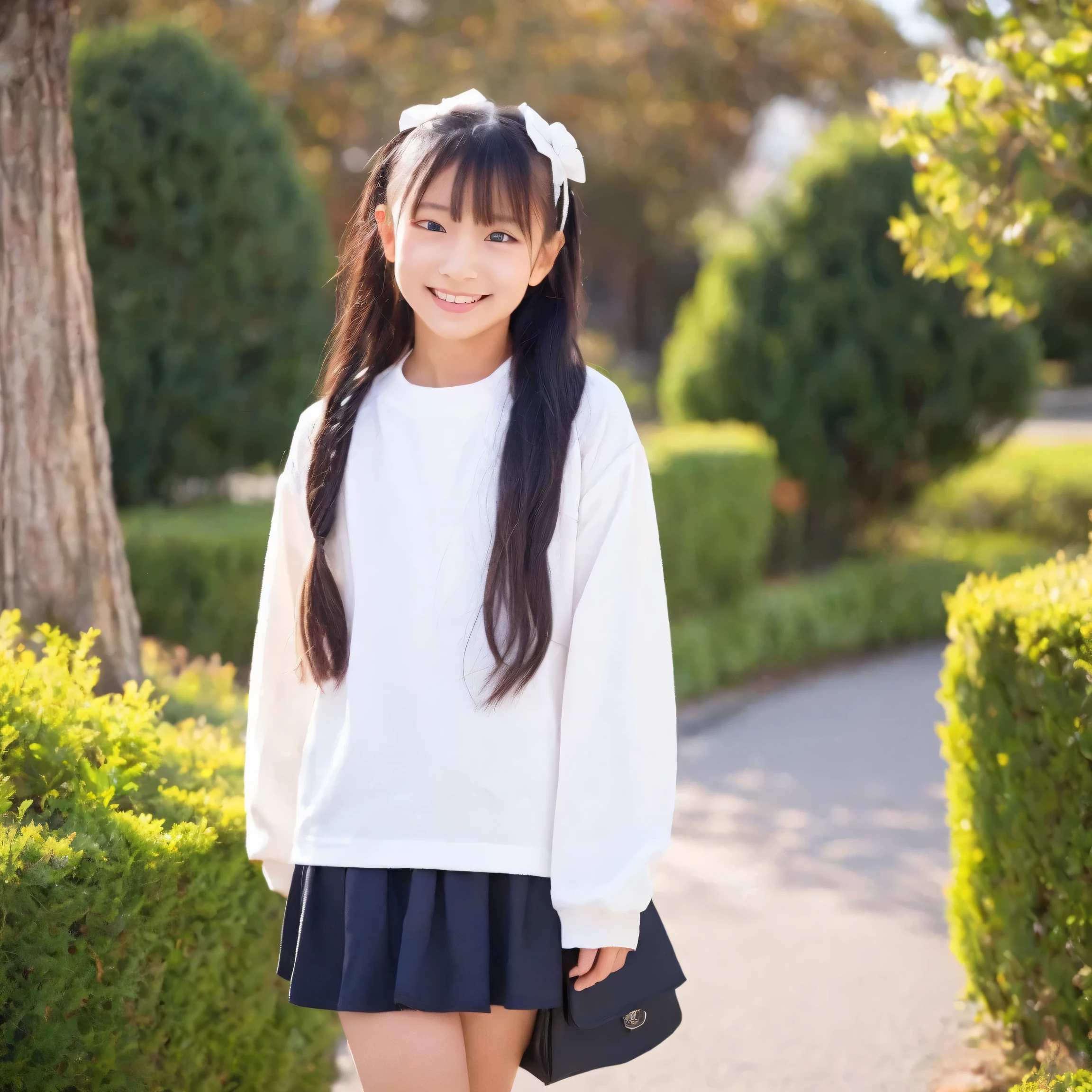 top quality, masterpiece, highest resolution, art work, super それにget used to it, many get used to it, get used to it, それにget used to it, 3k photos,((long sleeve,フリルのlong sleeveの洋服)),Japanese girl with right shoulder,Smile Yan,beautiful face,((10 years old)),long hair,((full body:1.0)),