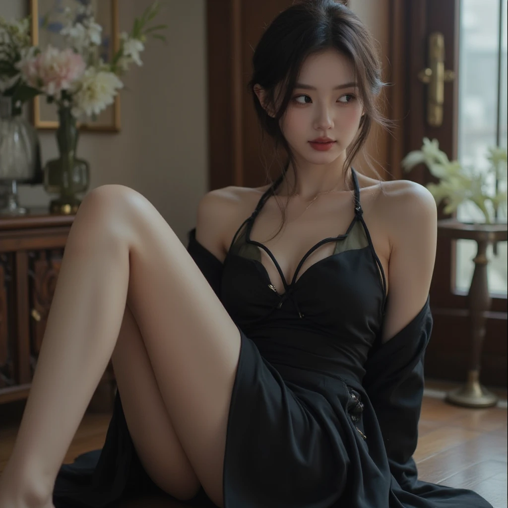 short,camisole,fashi-girl, red lips, mature female, makeup, Big eyes, Pretty eyes, ((full body)), ((Random shooting angles)), (best quality, masterpiece:1.2), ultra-detailed, (realistic:1.37), beautiful, youthful, glamorous model with (detailed eyes, detailed lips, extremely detailed eyes), with white and floral colors, showcasing a radiant smile, creating a breathtaking depiction of a girl, Warm tones, extremely high color saturation, official art, extremely detailed CG unified 8k wallpaper,(High dynamic range :1.4), (cinematic),(soft colors, dull colors, soothing tones :1.3), (natural skin texture, ultra-realistic, soft light, sharp),(very detailed), Night, moonlight, In an antique pavilion, sit on a bench against the guardrail