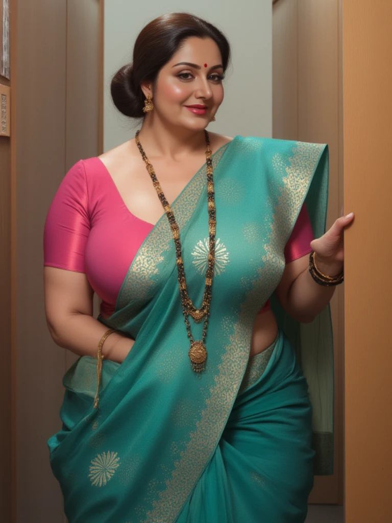 Foto RAW, photorealistic, photography, full body shot, 50 years old Woman, master shot, perfect eyes, goddess like beauty, pierced eyes, perfect thick chubby mallu Desi aunty bhabhi, Wearing a Stanapatta, a chest-band.Saree model, model Photography, Indian saree shoot, Indian traditional wear advertising photography, traditional wear brand shoot, face of Indian actress Sonakshi Sinha, masterpiece, realistic, realism, incredible details,  pleasure, photorealism, detailed skin, skin pores, high contrast, photorealistic Artstation 8k HD digital art trend of high definition and detailed realistic skin texture, ultra detail, realistic skin texture, armature, best quality, ultra high definition, (photorealistic:1.4),, high resolution, detail, raw photo, sweat, Re sharp, by Lee Jefferies Nikon D850 Film Stock Photo 4 Kodak Portra 400 Camera F1.6 Lens Rich Color Ultra Real Realistic Realistic Textures Dramatic Lighting Unreal Engine Trending at Art Station Cinestill 800,(pele altamente detalhada: 1.2), 8k UHD, DSLR, soft-lighting, alta qualidade, grain of film, Fujifilm XT3,she didn't like to wear blouse or , she is happy to wear only saree, she hates blouse or , detailed hairy armpits, hyper realistic skin, skin pores, sweat, veins, 