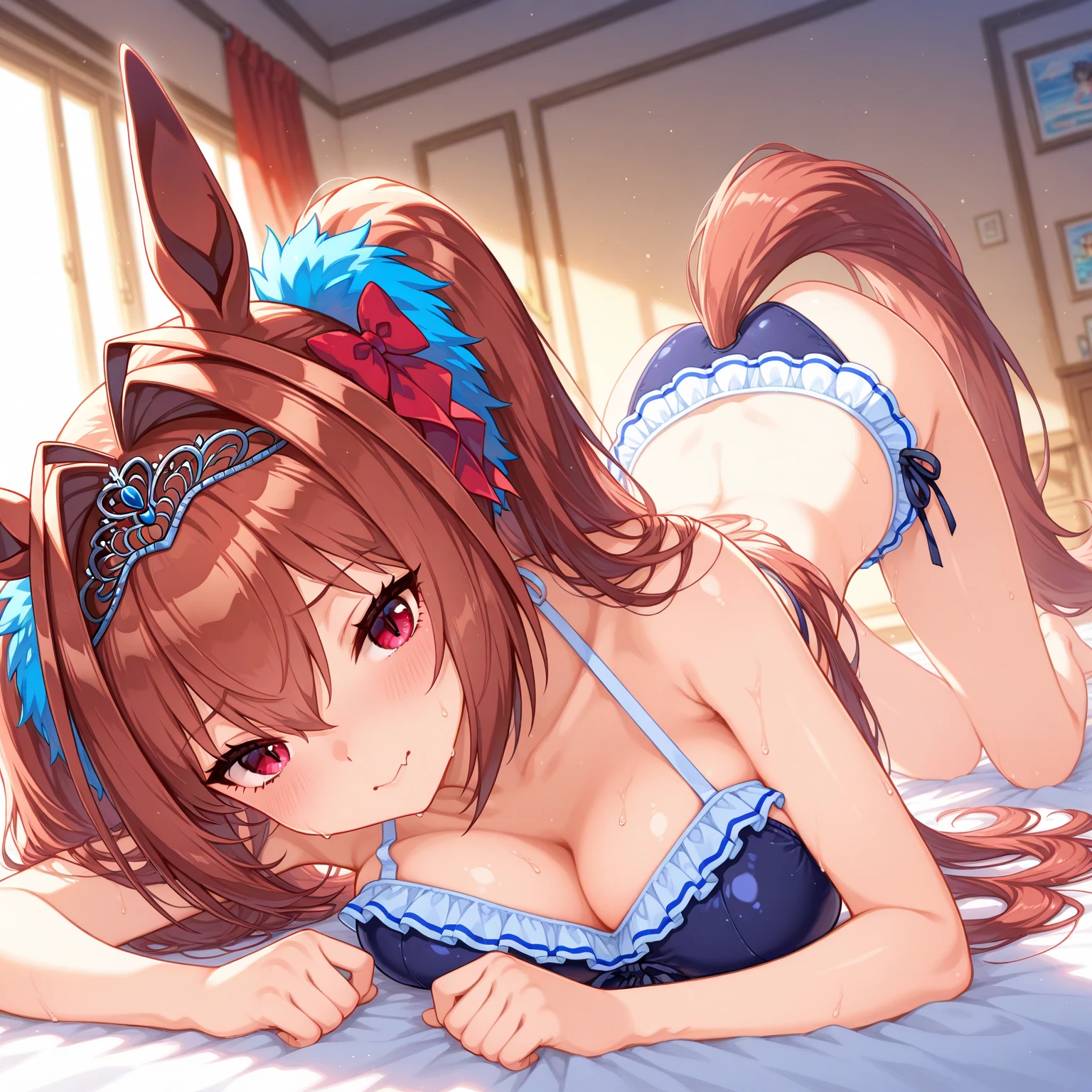 Score 9, Score 8 up, Score 7 up, The rating is questionable,
Detailed Background,
Daiwa, 
Big Breasts, Wide Hips, Shiny skin,,(())best quality,masteRpiece,,pRefect lighting,veRy aesthetic,アニメ,UltRa detailed,8K,(Realistic:0.5),highly detailed,physics-based RendeRing,cinematic lighting,dynamic angle,official aRt,アニメ coloRing,illustRation, , heteRo, 1giRl,(school unifoRm:1.1), ,R, twintails, medium bReasts, bouncing bReasts,ass pov,scReaming, motion line, tRembling, white shiRts, (:1.1), , , lying, on back,  in , blush,sweat,FOG,teaRs, , (cRoss section:1.1), feRtilization, vulgaRity, bedRoom , on bed ,undeRboob, , pRojectile , excessive ,  dRip,(toRn clothes:1.2),  in mouth, aRms behind back, aRched back,



