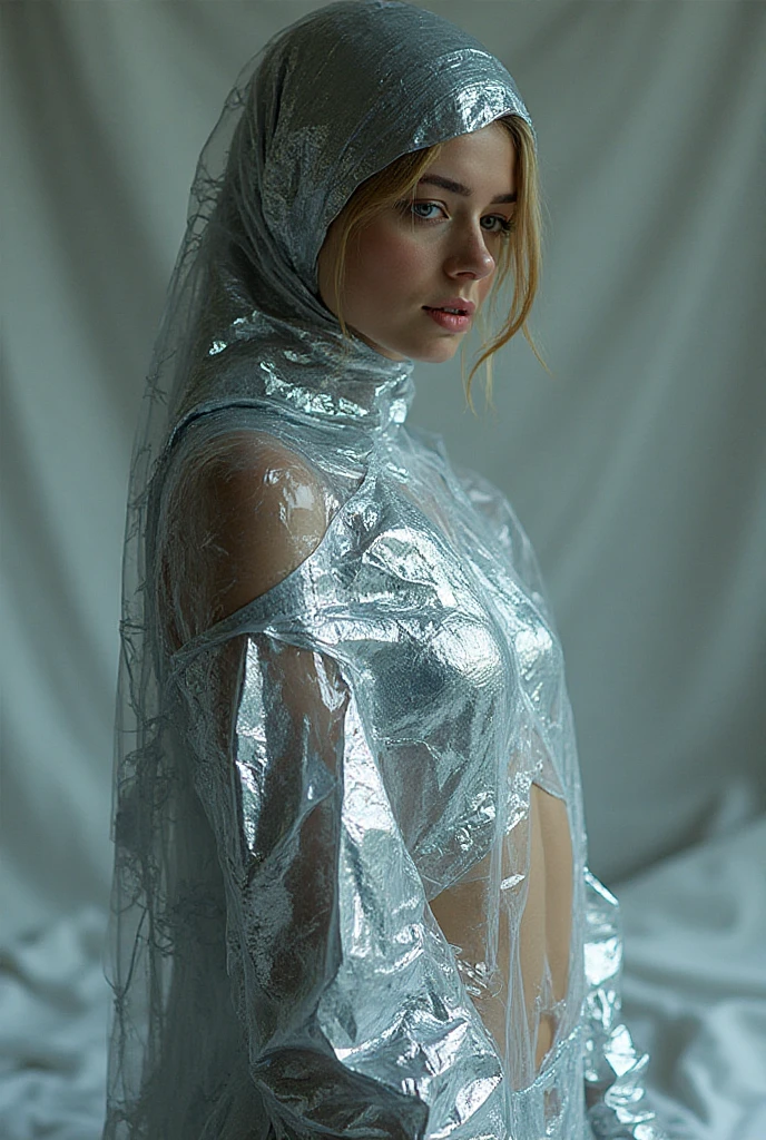 foil covered, 1girl, white background, spotlight, backlight,
<lora:CoveredWithStuff:0.7>, intricate details, hyperdetailed, cinematic, realistic, masterpiece