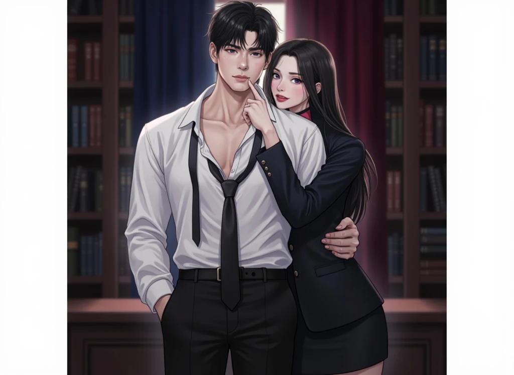 (Tabletop, Digital Art, Digital Illustration, 4K, 8K, Very detailed, Beautiful images, Clear images, Realistic, RAW Photos, Perfect Face, Perfect Lines, Perfect Eyes, Soft lighting) 1 female, (Long black hair,Straight hair,Bullish view,Beautiful woman,Man in suit,Apply makeup thoroughly,Girl,:1.3),secretary, Two handsome men in suits, (human,Man in suit,Muscular,Strong shoulder width, human,Boyish hairstyle,English gentleman;style,A man in his 30s with a cool expression,A 28-year-old man with a bright smile:1.2),Red sports car、drive、ride in a car、Couple,(1 boy, a boy is grabbing girl’s breasts :1.3),