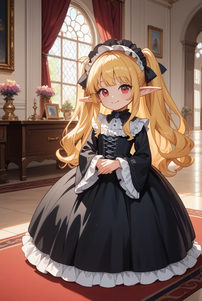 (best quality,4k,8k,highres,masterpiece:1.2), ultra-detailed, Pretty anthropomorphic mouse girl has a princess, drawn in anime style, steampunk, wearing a yellow princess mermaid gown with puffy sleeves, steampunk, gorgeous frilly dress design,flowing gown,elaborate lace details,rich textures,contrast stitching,delicate ribbon bows,floral accents, flowers embroidery, full skirt,short sleeves,fitted waistline,flared cuffs,lace-up back,luxurious fabrics,flawless silhouette, long curly white hair and red eyes, white fur, smiling, mouse ears and tail, high heels, white elbow gloves, gold bracelets, red lipstick, eyeshadow, seashell necklace, sitting elegantly on a throne.