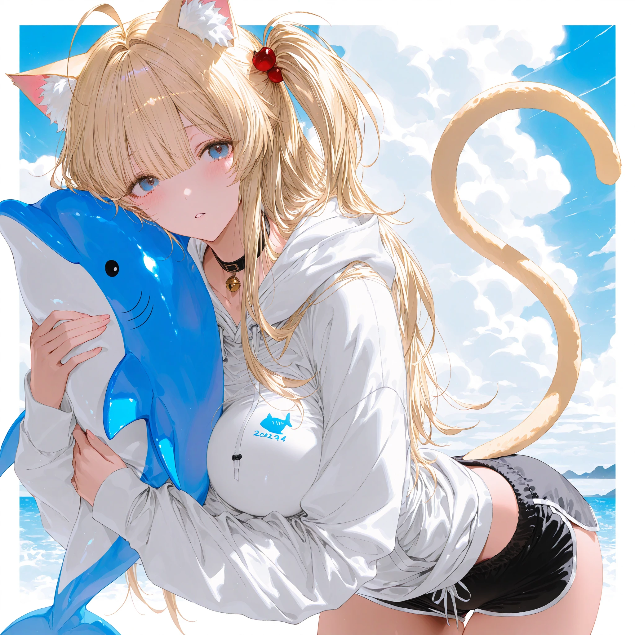 (best quality, masterpiece), 1 girl, centaur, It takes, swimming pool,belly button t-shirt, 아름다운 소녀 perfect white tiger photo, perfect white tiger photo