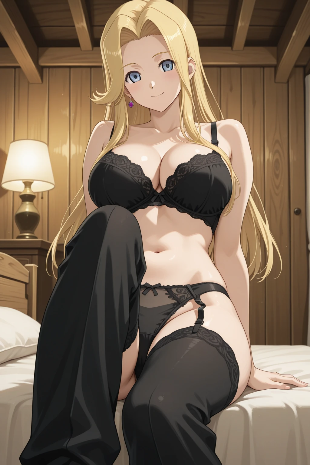 <lora:OkuStyle_r2:0.15>,
1girl armpits arms_up bedroom blonde_hair blue_eyes blue_jacket blue_skirt book bookshelf bow bow_panties  bulletin_board closed_mouth clothes_hanger dutch_angle half-closed_eye happy indoors jacket lace_trim large_breasts lens_flare lingerie long_sleeves looking_at_viewer medium_hair navel negligee on_bed one_eye_closed panties parted_bangs photo_(object) see-through shelf shirt sidelocks sitting skirt smile solo sparkle split_mouth stomach stretching thighs  unworn_jacket unworn_shirt unworn_skirt waking_up white_bow white_panties yellow_shirt,
, [5 fingers], <lora:OkuIL:0.7>, masterpiece, best quality, absurdres, sketch, flat colors