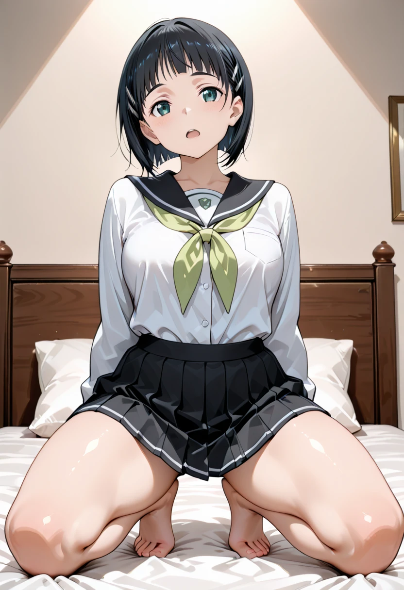 ((highest quality)), ((High resolution)), ((Super detailed)), Hirata、、flat chest、(finger details)、Amazing  from the 、 from、black hair、(Detailed )、(Detailed )、(blush)、(blush)、very cute、ponytail or twintails、anime、Thin pink 、(((embarrassed)))、((embarrassing))、small body、、girl、girl、very short child、very short 、Angle from directly below、Angle from directly below、Composition with a view of the ceiling、shirt