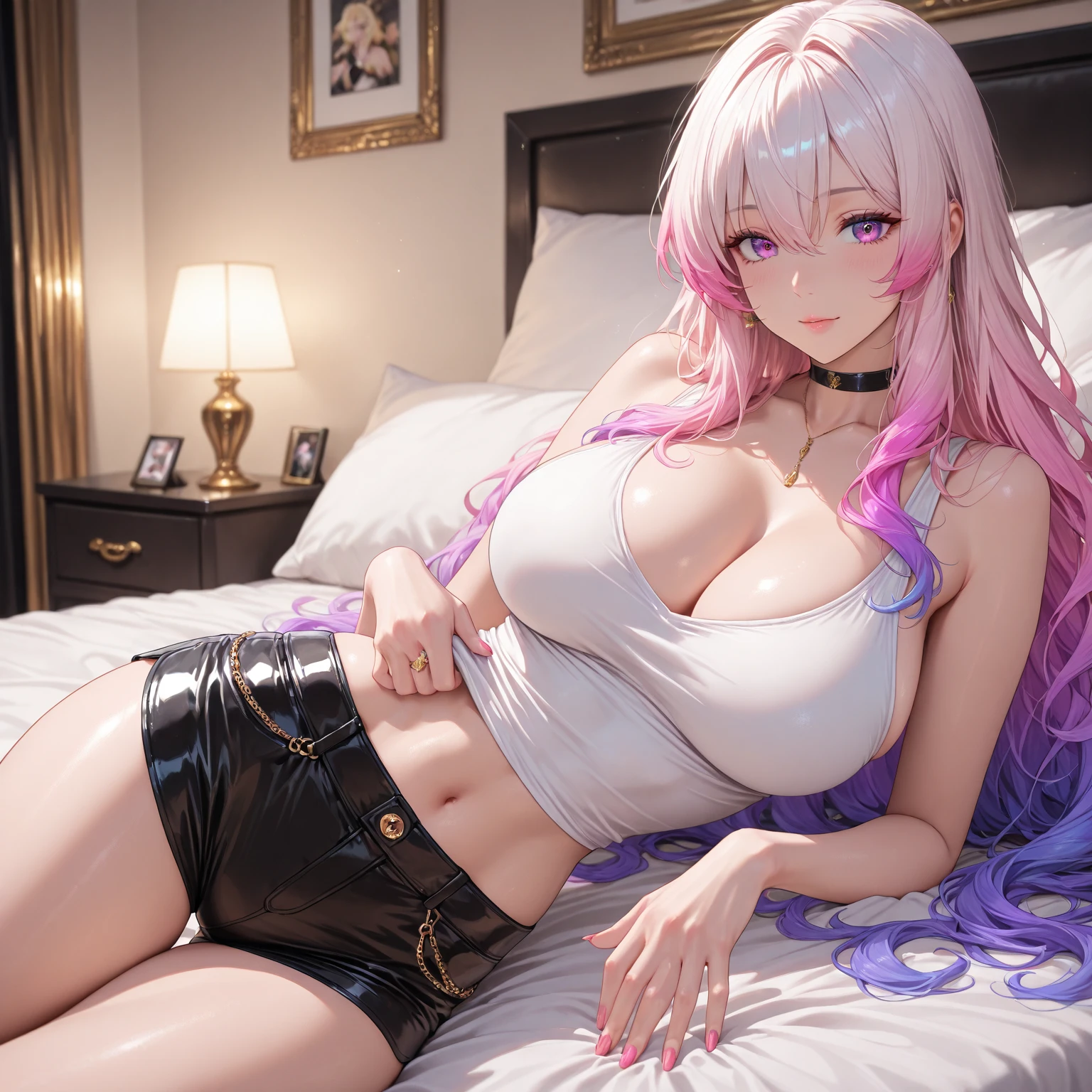 Official art, masutepiece, Sharp Focus, (Beautiful gorgeous and lovely korean woman: 1.3), (Beautiful and nice Koreans: 1.3), Korean Beauty, Delicate and beautiful hair eyes and face, Realistic, super detailed, Beautiful Girl, Blue sky, Bright white particles, (side lights:1.2), Sunlight, white clouds, Fine clouds, slim, Cute Big, Big ???, grin, ((Eyes open when you laugh)), landscape, Long straight hair, ???? expression, Buildings, (City view: 1.7), Dynamic Hair, Long straight hair, Delicate platinum-pink hair, shiny blue eyes, (Blue pleated shirt + White Dress), White stockings, pale skin, Hair dotted with magnificent landscapes, big ???? big ???? cleavage big ???? ??????