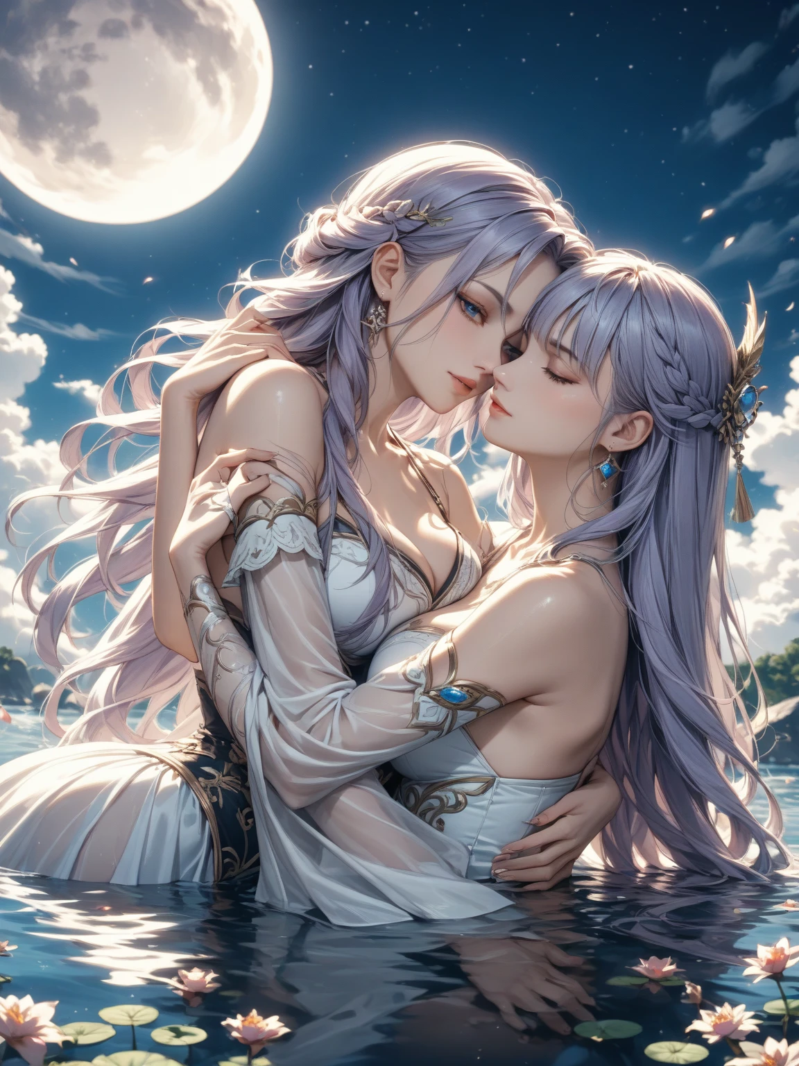 A glimmering dance of rime and moonlight, a frosty crown atop the snowy mountains, and frozen branches adorned with shimmering crystals. The tranquil stillness of the night paints an ethereal glow, a cold beauty that blankets the land in lunar glow and silver shadows. This mystical atmosphere transforms the world into a winter wonderland, a frozen landscape of delicate icicles and glistening snow. A crisp air carries the serene silence, and the moonlit peaks shine with frosty enchantment. Icy sculptures of frost-covered trees, bathed in celestial radiance, stand like sentinels guarding the sparkling frost. It is a magical night, a peaceful serenity, a dreamlike scenery that reflects the moonlit glow. The poetic winter casts an enchanting moon, awash in icy blue hues and a starry sky. This frozen wilderness is an ethereal tranquility, a moonlit frost that blankets the land. The moonlit stillness is a wintry moonbeam that illuminates the luminescent landscape, and the icy moonlight transforms this frozen paradise into a land of enchantment.