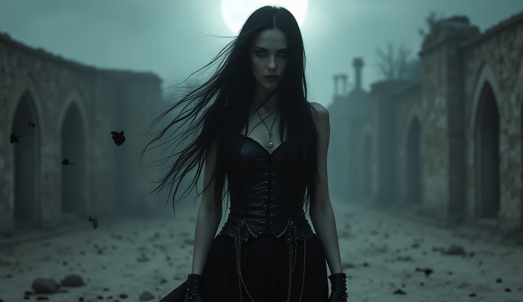 (best quality,4k,highres,masterpiece:1.2),(realistic:1.37),ultra-detailed,professional,black gown,dark background,detailed eyes and face,detailed lips,human,beautiful mocking smile,beautiful detailed eyes,beautiful detailed lips,extremely detailed eyes and face,longeyelashes,woman,laughing,scythe,battlefield,corpses,grim reaper,death,death personified,night,moonlight,gothic style,horror scene,emotional,ominous atmosphere,contrast,reflection,shadows,canvas texture,haunting,etching-like detail