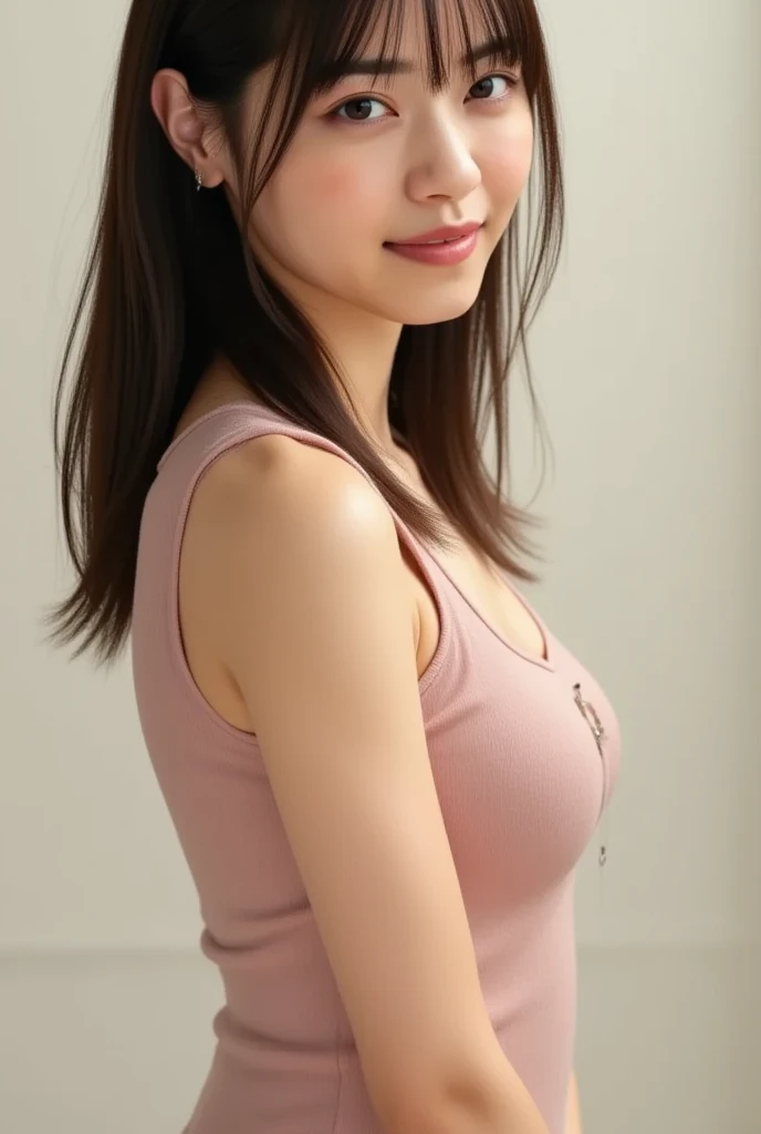 (In 8K、RAW shooting、Highest quality、Masseter region:1.2)、Very detailedな、Ultra-high resolution、(Realistic、Realistic photos:1.37)、Portraiture、High-resolution RAW color photos、Professional photography、hVery detailed and beautiful、Very detailed、8k wallpaper、Very detailedな、Large file size、Official Art、HVery detailed CG Unity 8K wallpapers、hVery detailed beautiful girl、Very detailed顔、Very detailed目、Very detailed皮膚、Very detailed指、hVery detailed nose、Very detailed詳細な口、Perfect Anatomy、Detailed Background、Detailed clothing、1 person、(20:1.2)、20th Generation、cute、Realistic body、((masterpiece, Highest quality, Highest quality, Official Art, beautifully、beautiful:1.2)),((masterpiece)),((Vibrant colors)),((Ayako Katagiri)),((Mischievous smile)),((smile)),((looks fun)),(((Tank top)))