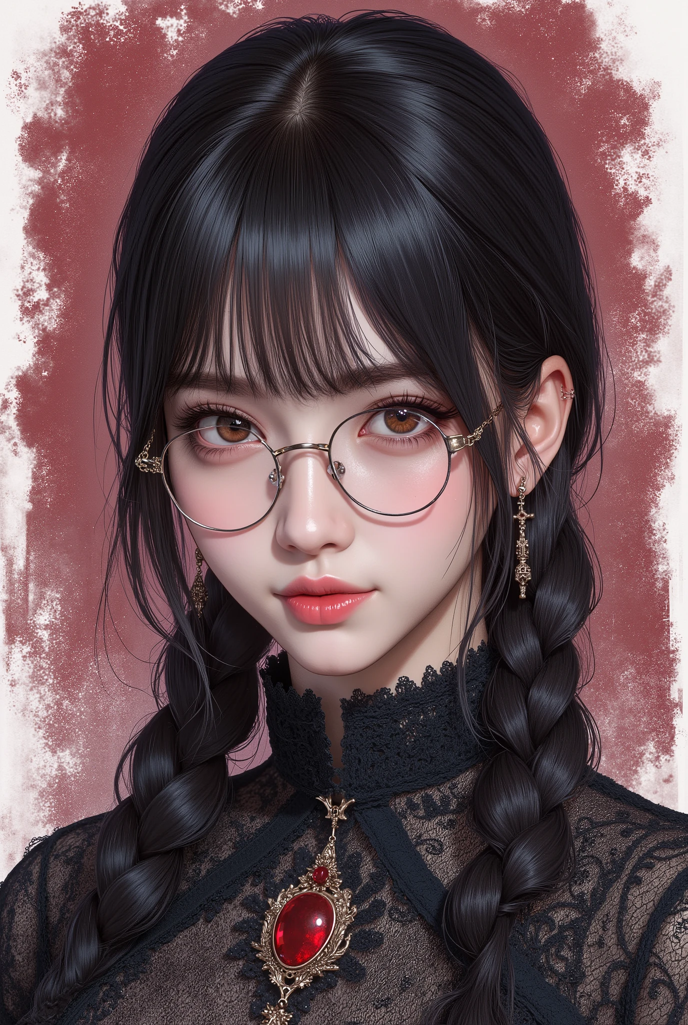 (  Highest Quality, best illustrations,high image quality:1.2), (Horror Fantasy:1.5), (ink and watercolor:1.5),(Ominous Scenery   :1.5),(A lot of dust rises:1.5),(  Dirt Track   :1.5),(wonderful:1.5),(masterpiece:1.5),  (Powerful figures:1.1、Big Breasts:1.3) 、 ((((glasses、Closeup Shot, cute、 Red Eyes、 Evil Ruby's Cursed Necklace )))),(((glasses、Big Breasts、  braids)))、  cute face,  raise eyebrows , ,(Fatal Beauty,  charming beauty ) ,(Mysterious Charm:1.1),(Big Breasts、attractive silhouette),   high image qualityテクスチャ 、High Quality Shadows、   beautiful and delicate face   、 beautiful, delicate, eyes are sticky liquid dripping  、 ray tracing 、 20th Generation、 cute K-POP girl、( The Face of Korea )、Thin face、( Ulzan-6500-v1.1:0.6)、   Face of Pure Loss   _v1 , ( beautiful and delicate face ,  beautiful and delicate eyes,  perfectly balanced face ,  high image quality skin ,  detailed skin,  lens flares {x} perfect ratio 4 fingers to 1 thumb :1.25)、 DSLRs、   地獄から来たbeautiful悪魔女  ,    ATTRACTIVE GIRL  , Real Girls, Gurwitz,  Gurwitz-style Artwork , Girl Roleplay, Realistic 3d style, cgstation Popular Topics,,  8k portrait rendering BYMR. nomi ,（truth,truth:1.4,glassesの少女  :1.2)、cheek、 glossy lips, 1. オーバーサイズ comment:  comment、 come up with an oversized design that covers shoulder to knee.。 navy blue or black are standard colors .、[ Soft khaki or beige , wait.、 Pick the right color for the season 。 2.    choose the color that suits your skin    : To protect yourself from the cold、    choose the color that suits your skin   、 ニットの質感と色を commentに合わせてください .。 3. ワイドレッグ   pants:    pants,  choose a wide leg design 、combines mobility and style。Dark tone denim or black   pants look great.。 4. knee-high boots: オーバーサイズ commentに含まれるもの、boots are black or dark brown Match the texture and color of the fashionable.、  Gives a stylish impression  。 5. accessories:   The  。  Disney  、   long necklace  、6. handbag: handbag、let's match the color of your outfit.