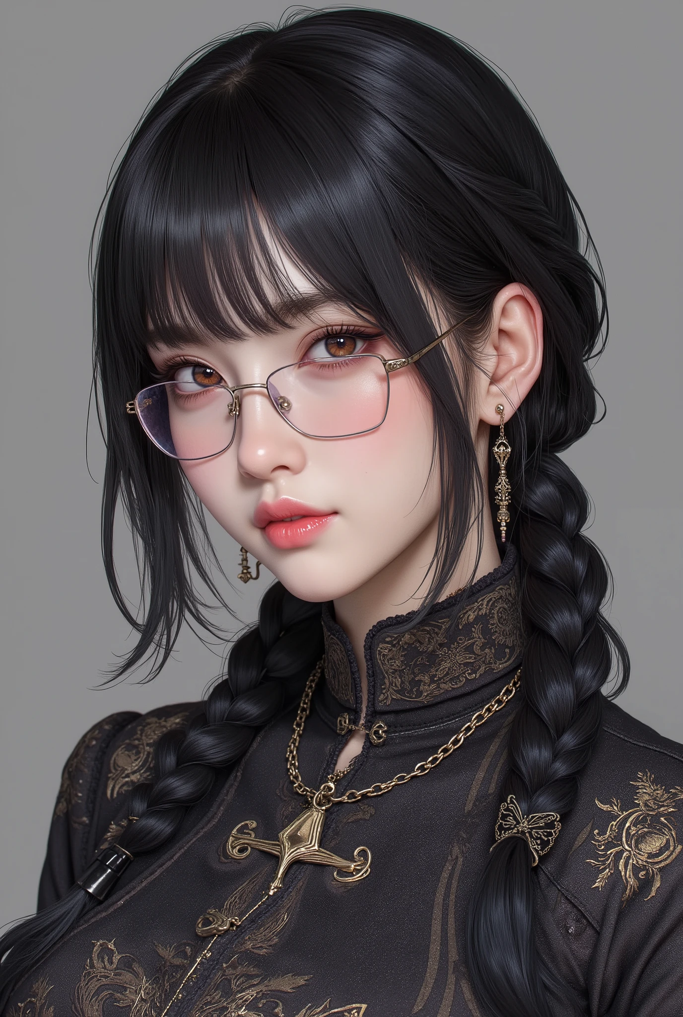 (  Highest Quality, best illustrations,high image quality:1.2), (Horror Fantasy:1.5), (ink and watercolor:1.5),(Ominous Scenery   :1.5),(A lot of dust rises:1.5),(  Dirt Track   :1.5),(wonderful:1.5),(masterpiece:1.5),  (Powerful figures:1.1、Big Breasts:1.3) 、 ((((glasses、Closeup Shot, cute、 Red Eyes、 Evil Ruby's Cursed Necklace )))),(((glasses、Big Breasts、  braids)))、  cute face,  raise eyebrows , ,(Fatal Beauty,  charming beauty ) ,(Mysterious Charm:1.1),(Big Breasts、attractive silhouette),   high image qualityテクスチャ 、High Quality Shadows、   beautiful and delicate face   、 beautiful, delicate, eyes are sticky liquid dripping  、 ray tracing 、 20th Generation、 cute K-POP girl、( The Face of Korea )、Thin face、( Ulzan-6500-v1.1:0.6)、   Face of Pure Loss   _v1 , ( beautiful and delicate face ,  beautiful and delicate eyes,  perfectly balanced face ,  high image quality skin ,  detailed skin,  lens flares {x} perfect ratio 4 fingers to 1 thumb :1.25)、 DSLRs、   地獄から来たbeautiful悪魔女  ,    ATTRACTIVE GIRL  , Real Girls, Gurwitz,  Gurwitz-style Artwork , Girl Roleplay, Realistic 3d style, cgstation Popular Topics,,  8k portrait rendering BYMR. nomi ,（truth,truth:1.4,glassesの少女  :1.2)、cheek、 glossy lips, 1. オーバーサイズ comment:  comment、 come up with an oversized design that covers shoulder to knee.。 navy blue or black are standard colors .、[ Soft khaki or beige , wait.、 Pick the right color for the season 。 2.    choose the color that suits your skin    : To protect yourself from the cold、    choose the color that suits your skin   、 ニットの質感と色を commentに合わせてください .。 3. ワイドレッグ   pants:    pants,  choose a wide leg design 、combines mobility and style。Dark tone denim or black   pants look great.。 4. knee-high boots: オーバーサイズ commentに含まれるもの、boots are black or dark brown Match the texture and color of the fashionable.、  Gives a stylish impression  。 5. accessories:   The  。  Disney  、   long necklace  、6. handbag: handbag、let's match the color of your outfit.