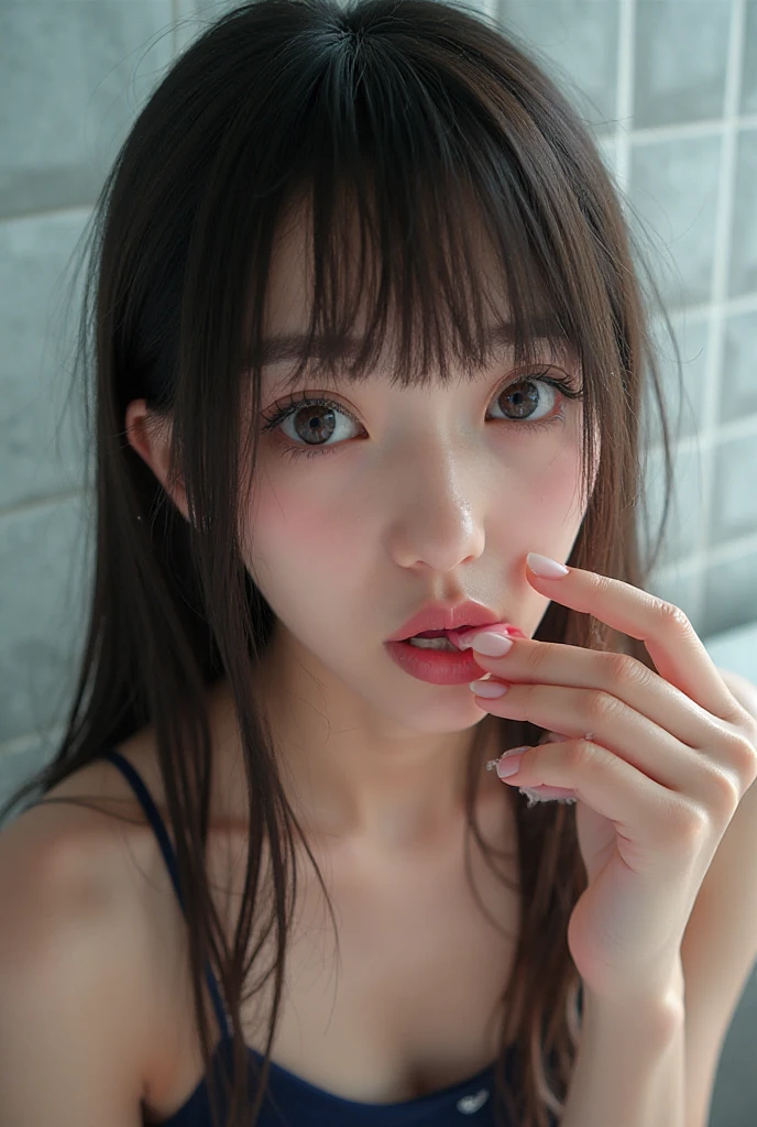 (((shoot from above, , ,  , ))), masterpiece, photo, realistic, high quality, 8K, 1girl, very young girl, bronde, skinny body, skinny arms, mustler legs, 1boy, ,  girl, on bed, (((closed eyes, scream with , look at viewer))), close up face,(((,  on face,  ,  on tongue,  string))),