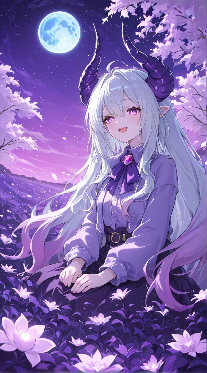 furry girl,ultra detailed fur,park,white dress,moonlight,blush,smile,open mouth,looking at viewer