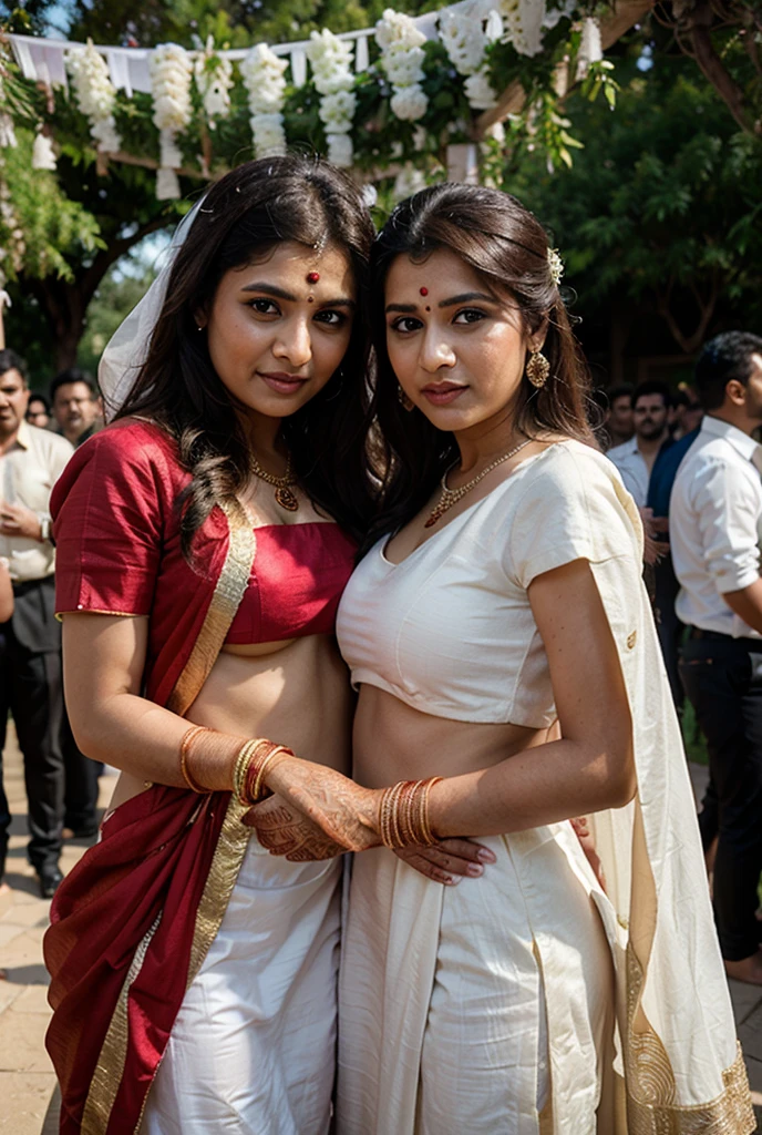 young Indian girl and her sister holding hands playfully  , 18-year-old,  ugly dress, poor girl surrounded by people ,   gentle sun lighting on face , firm boobs,  wearing low waist saree,  wide background,  full body photo, village , Ugly Slum, , village girl vibe, intricate  details, full body picture,pose flawless complexion, top-notch 3D rendering, hyper-realistic, shot on Indian road. photorealistic digital art trending on Artstation 8k HD high definition detailed realistic, detailed, skin texture, hyper detailed, realistic skin high resolution, detailed, raw photo, 400 camera f1.6 lens rich colors hyper realistic lifelike texture