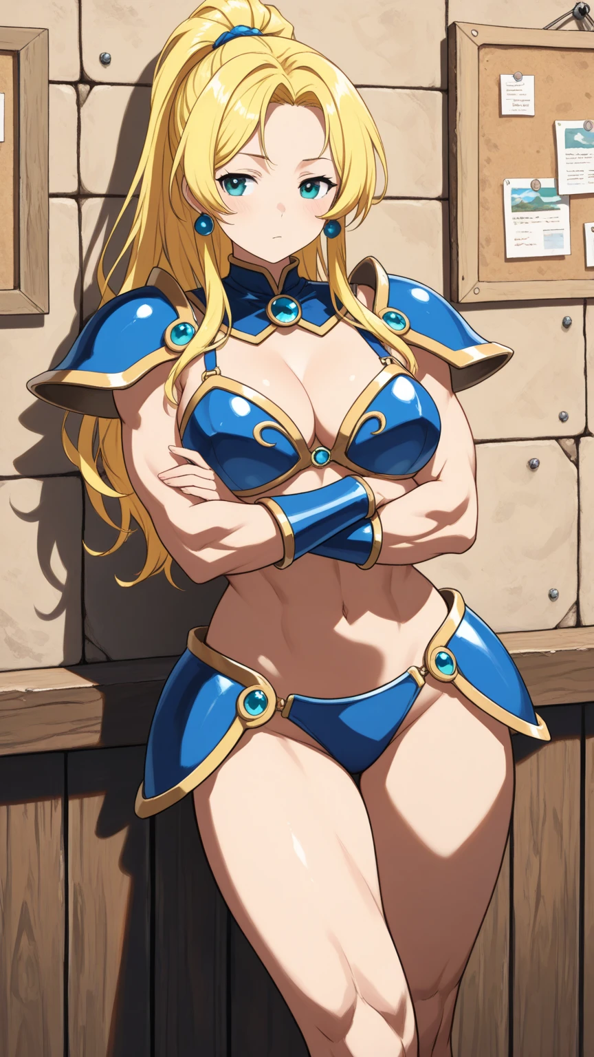 [score_9, score_8_up, score_7_up, score_6_up, score_5_up, score_4_up::0.2], 
refraction, caustics, white background, 
BREAK
1girl, solo, green eyes, long hair, straight hair, brown hair, ahoge, closed mouth, smile, blush, 
large breasts, cleavage, navel, covered nipples, 
blue bikini, areola slip, greaves, gauntlets, bikini armor, armor, 
tiara, circlet, purple cape, blue gloves, elbow gloves, blue thighhighs, 
looking at viewer, holding sword, sword, 
<lora:KonnoTohiro-P3v1-PDXL:1>