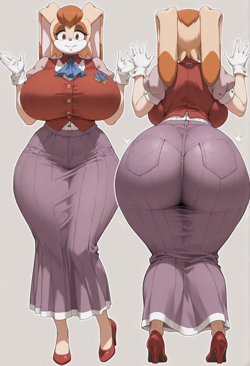 masterpiece, highest quality, High resolution, One girl, alone, ??????????????????, Pornographic images, short hair, etsukoto, Brown eyes, fine grain, fine grain, (((Thick thighs, Plump thighs, Voluptuous thighs, Thighs alone are enough))), Huge and ample ???????, Cleavage, Huge long ???????, Naughty big,((??????????? are important))、((Naughty thighs)), L Cup, (thin:1.4),(Tight waist:1.4),  (yellow dress:1.4), ((white waist apron, white ?????), Embarrassed look, blush, (((Simple Background))), ((Wide ????)), Shiny, Oily skin, Mature mother, Calf, Seductive mature woman, Perfect body, Plus Size Model, curvy, ample, etsukoto, blush, clavicle, retro artstyle, 1990s (style), (thick thighs:1.4), (((bursting ??????))), ((((???? ???)))), ((????? pull, ????? drop)), ???????????, back view, (from side:0.8), ????,