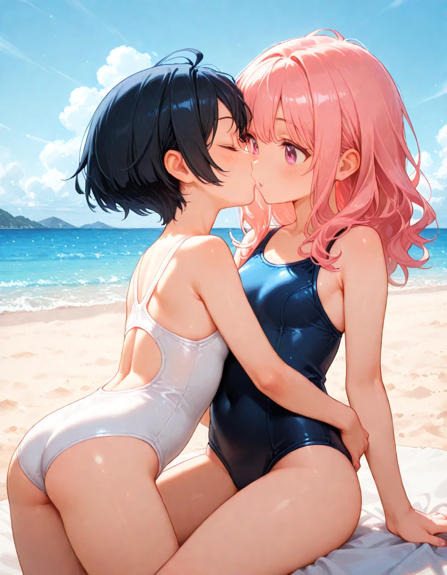 some pretty anime characters fighting over water with one another over the top of them a desert sandy sun blushing  face while wearing very tight boots micro 