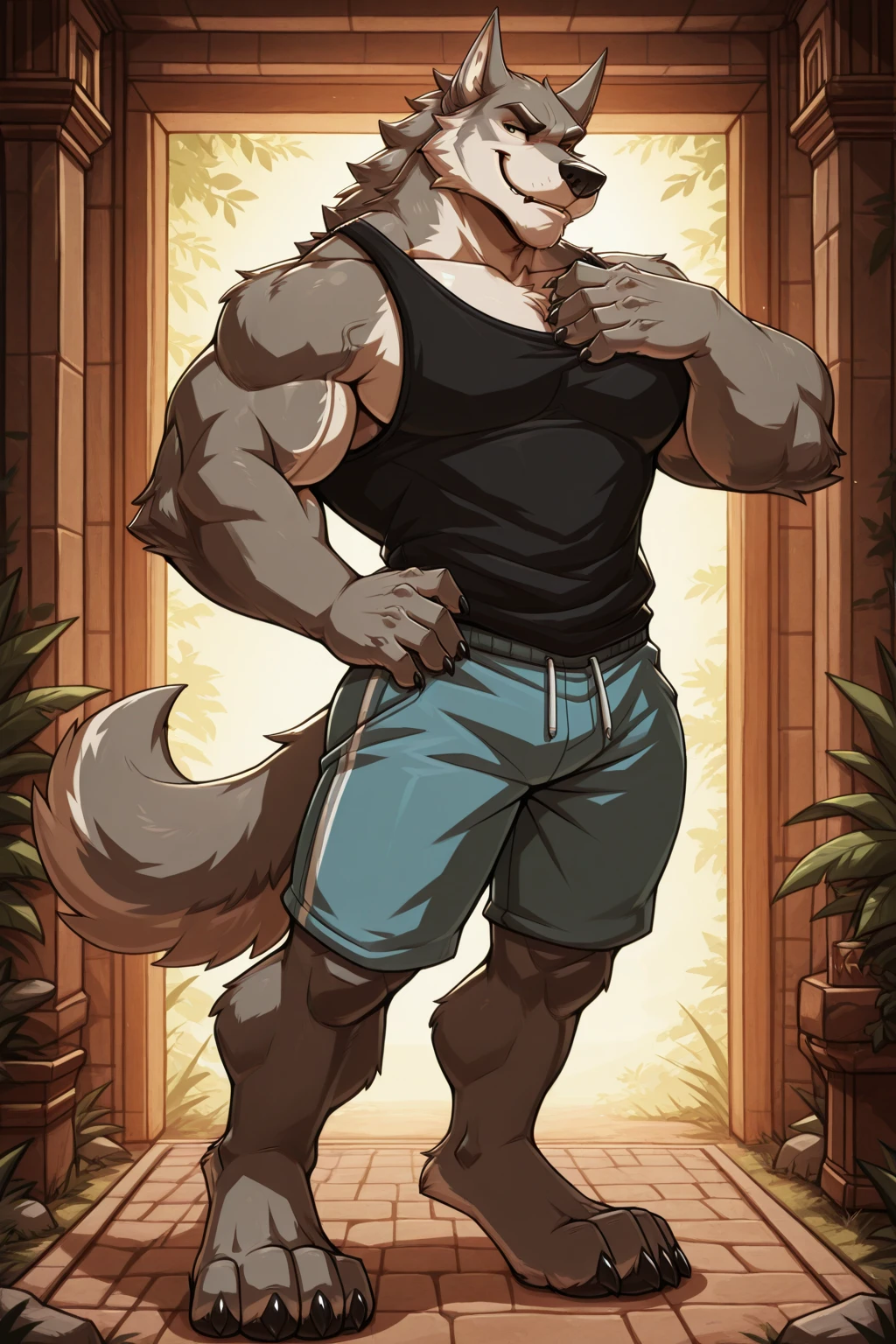furry,bara,,A bear with white fur and blue stripes on its body..,Blue Eyes,..,Wear exercise shorts..,There is clearly sweat on the body..,Smiling faces,Low viewing angle,The crotch of the pants is clearly convex..,<3,hearts everywhere((Maximum resolution,Dynamic HDR,10)