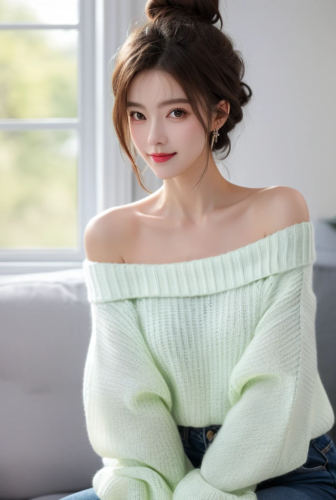 ((best quality)), ((masterpiece)), (detailed), 1 Girl, Off-shoulder sweater, 