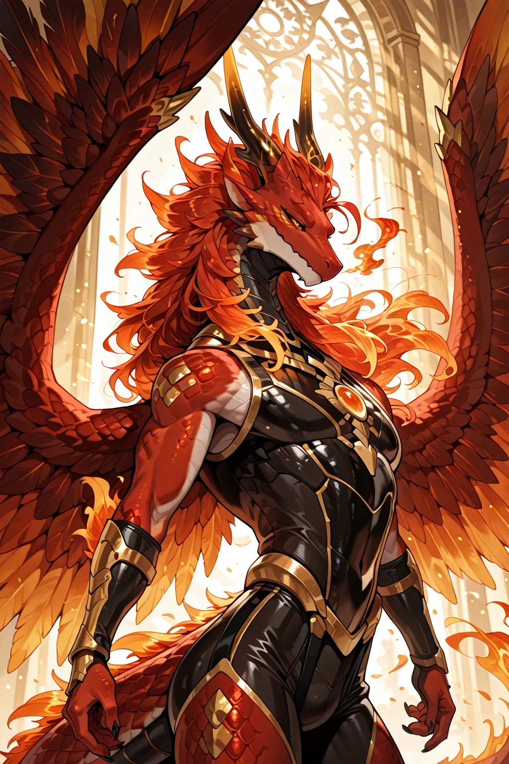 score_9, score_8_up, score_7_up,  (An Anthro furry wolf girl, golden blonde furry body, red hair, tail,  wolf snout, black nose, MaleniaRot, fleshy wings, covered eyes, scar, fleshy butterfly wings, bug, , right prosthetic arm, left prosthetic leg), , , , majestically floating, rear view