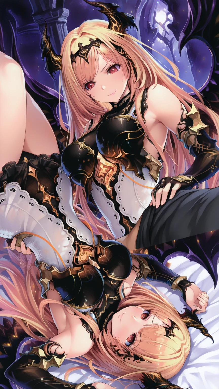 ((Highest quality)), ((masterpiece)), (detailed), （Perfect Face）、The woman is Tiare, a green-eyed, blonde, medium-long-haired female Venom, whose body has been completely transformed into Venom and who is wearing a Venom suit.、Venom is embracing and kissing the woman