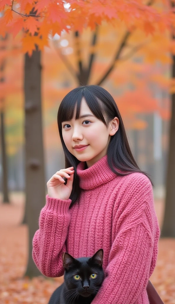 masterpiece、8k、32K、 top quality 、( cute Japanese woman)、 detailed depiction 、 against a tree 、 elegant 、23 years old、(perforated sweater :1.3)、(halloween amusement park:1.3)、 Cowboy Shot 、 laughs