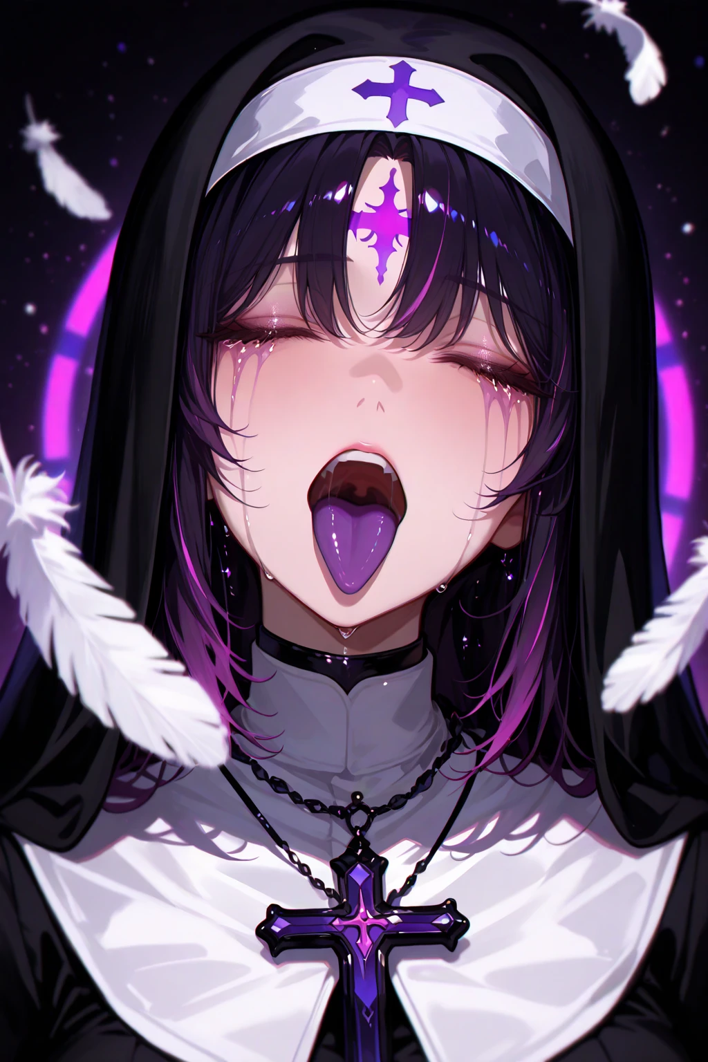 masterpiece, Best Quality, High resolution,, One girl, Open your mouth, Sticking out tongue,((A lot of  on the face)),Completely 、、Puffy 、Realistic tongue、((Very long tongue:1.4)),(( in mouth))、((Flat chest:1.3))、Perfect small boobs、((Lots of drooling:1.2)),((Grin)),Brat,Crouch down,Beautiful breasts,(( gestures:1.3))