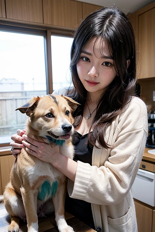 Super sexy and super cute Japan girl、Super big、Cute smile、A girl hugging a cute little otter