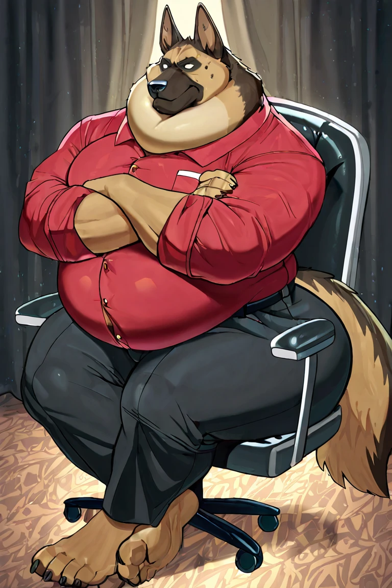 Male, solo, anthro, Orange Fox, older male, wearing glasses, relaxed expression, smirk, naughty face, brown fur, living room, badge, police uniform, partially , , pulled down pants, pulled down , , presenting , massive , , , (fully-), trophy in background, lazy, slob, stains, detailed lighting, brown tuft, ruffled fur, musclegut, belly, (overweight:2.0), sitting on couch, doughnuts, food, snacks, food on floor, focus on belly, belly grab, weight gain, muscular arms, attractive, body hair, (detailed ), (hairy ), facial hair, (detailed outline), snout, long snout, teeth, perfect eyes, mature male, father figure, , daddy, fangs, wide waist, broad shoulders, strong thighs, white teeth, detailed hands, massive , , detailed , dramatic lighting