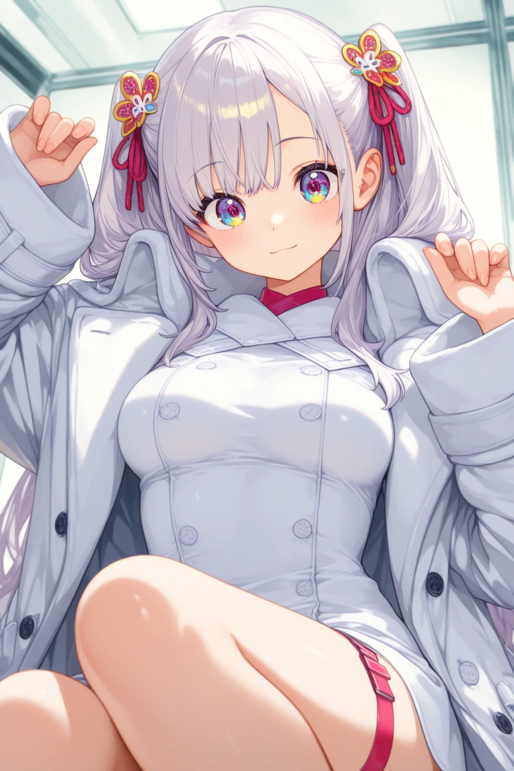 Leaning over the desk，Pure white nurse uniform，Fat buttocks，Long purple-gray hair，Plump thighs，Added a little flexibility，Rich in layers，sweating a lot，The bottom is wet in the middle，Suspender body stockings，Hips,Toes covered with sticky fluid