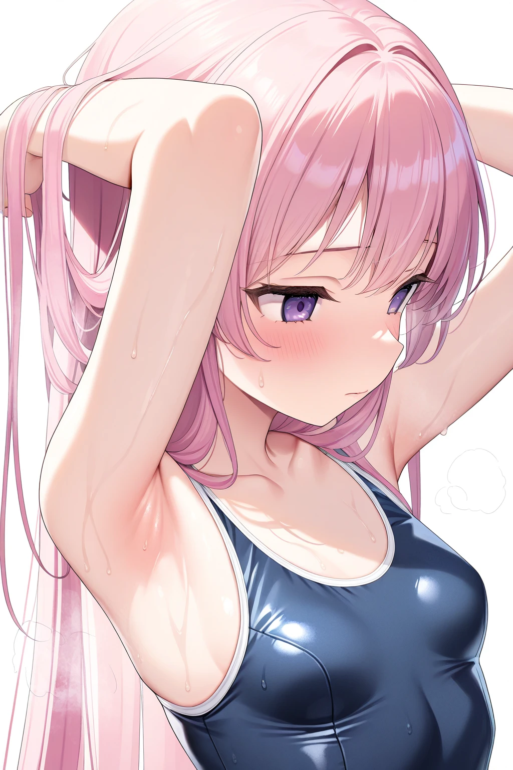 Girl with pink hair, long twin-tail hairstyle,((small bushy eyebrows)), ,  (Zankuro) drawing style by zankuro artist, ザンクロー style, image uploaded to R34, ((oldman   a girl in a street)) view from above, against a wall , facing to camera
