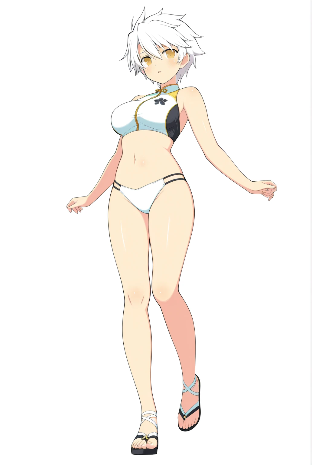 score_9, score_8_up, score_7_up, score_6_up, score_5_up, score_4_up, masterpiece, high quality, BREAK, full body, BREAK,   <lora:NOOB_vp1_detailer_by_volnovik_v1:0.8> <lora:BikiniBathing_Suit_Tanline_Illustrious:0.8> bathingsuittanline, tan lines, , bathing suit, <lora:Hana_Uzaki_Uzaki-chan_Wants_to_Hang_Out_-_Illustrious:0.5> Hana Uzaki, 1girl, short hair, gray hair, bangs, hair between eyes, blue eyes, ,